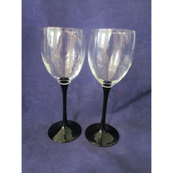 Black Stem Claret Wine Glasses A Pair Cristal DArques Domino Signature France EU - Picture 5 of 16
